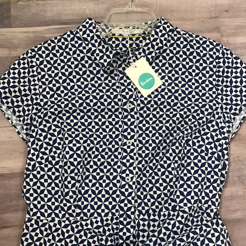Boden navy white dress